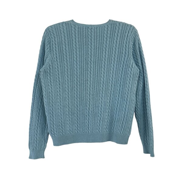 NWT Vintage Jeanne Pierre Cable Knit Cotton Sweater Blue Crewneck Women’s Small - Picture 2 of 9